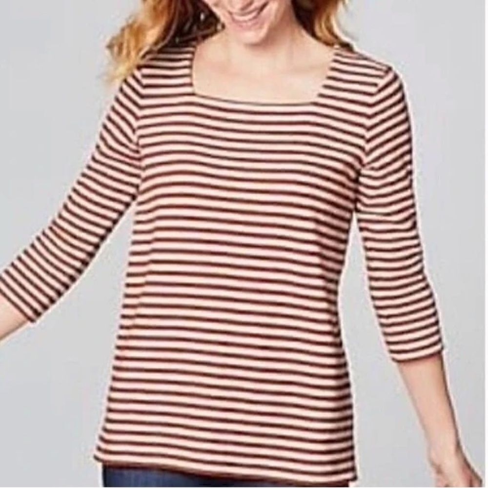 New J Jill Striped Square Neck Top shirt medium 100% cotton  j.Jill comfy